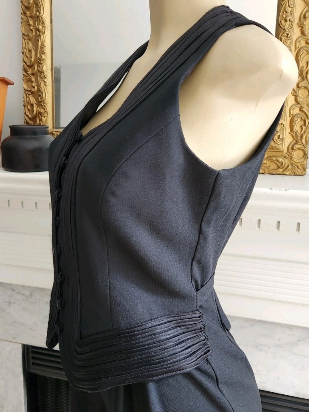 Vintage 90s Black Jumpsuit Laundry by Shelli Segal Vest Cropped Leg Size 6 - Picture 7 of 10